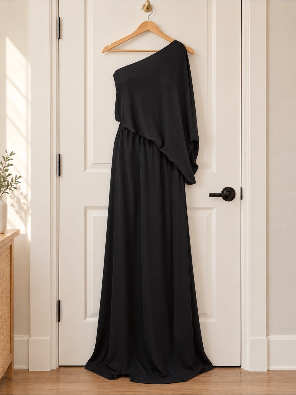 VICI Black One Shoulder Draped Maxi Dress